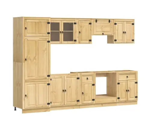 Plakans Ar Atvilktni Ar Plauktu 9 Pcs Medus Ciets Priedes Koks Vidaxl