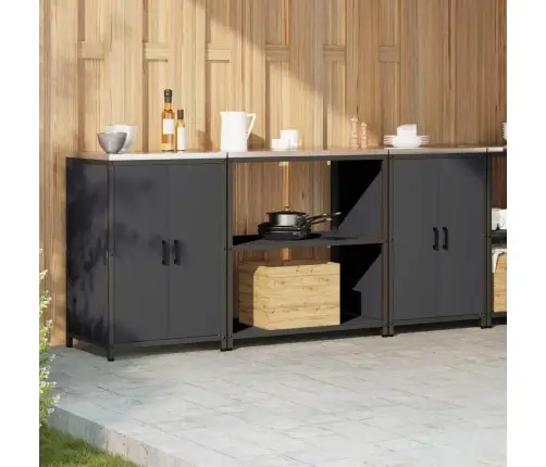 Virtuvės Saugojimo Rinkinys Su Lentyna 3 Pcs Antracitas