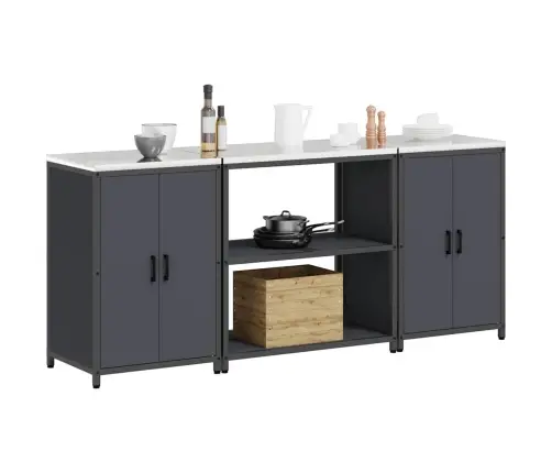 Virtuvės Saugojimo Rinkinys Su Lentyna 3 Pcs Antracitas