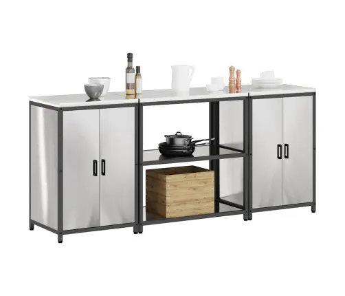 Virtuves Glabāšanas Komplekts 3 Pcs Sudrabs 210 X 50 X 92 Cm Vidaxl