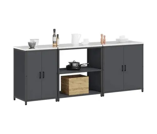 Virtuvės Saugojimo Rinkinys Su Lentyna 3 Pcs Antracitas Plienas