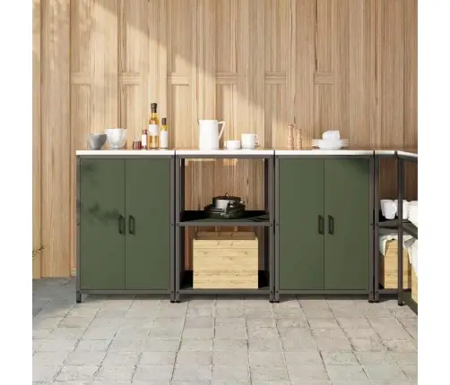 Virtuvės Saugojimo Rinkinys Su Lentyna 3 Pcs Alyvuogių Žalia