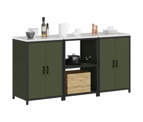 Virtuvės Saugojimo Rinkinys Su Lentyna 3 Pcs Alyvuogių Žalia