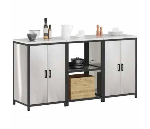 Virtuves Glabāšanas Komplekts 3 Pcs Sudrabs 180 X 50 X 92 Cm Vidaxl