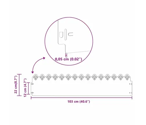 Zāliena Apmales 10 Pcs Balts 103 X 0,05 X 22 Cm Tērauds Vidaxl