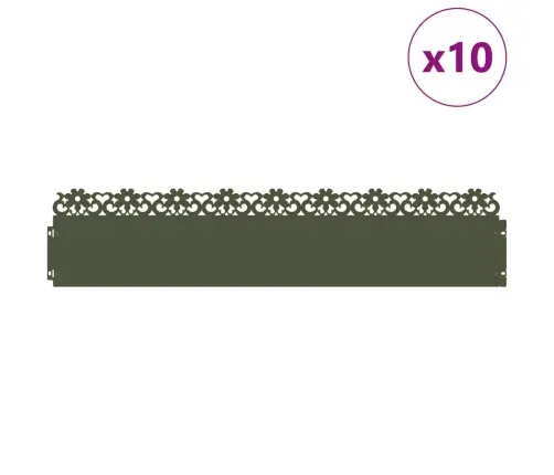 Zāliena Apmales 10 Pcs Olīvu Zaļš 103 X 0,05 X 22 Cm Tērauds Vidaxl