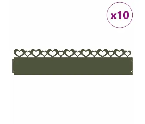 Zāliena Apmales 10 Pcs Olīvu Zaļš 103 X 0,05 X 22 Cm Tērauds Vidaxl