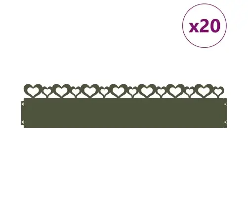 Zāliena Apmales 20 Pcs Olīvu Zaļš 103 X 0,05 X 22 Cm Tērauds Vidaxl