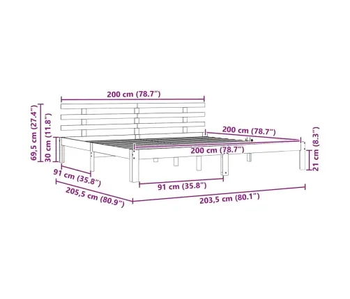 Voodi Raam Vahapruun 203.5 X 205.5 X 69.5 Cm Soe Puu, Männi