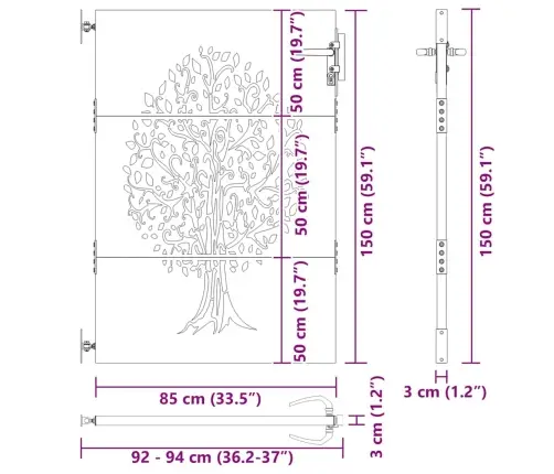Aia Aed, Aia Värav 85X75 Cm Corten Terasest Puu Disain Must