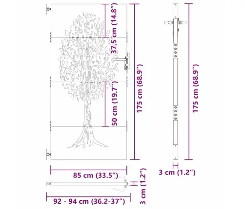 Dārza Vārti Cits Melna 100 X 175 Cm Pulverkrāsots Tērauds Vidaxl
