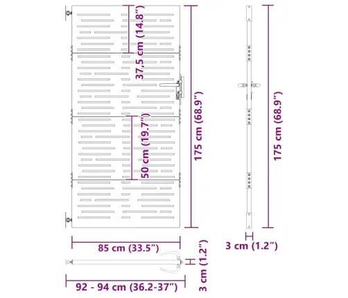 Dārza Vārti Melna 105 X 175 Cm Pulverkrāsots Tērauds Vidaxl