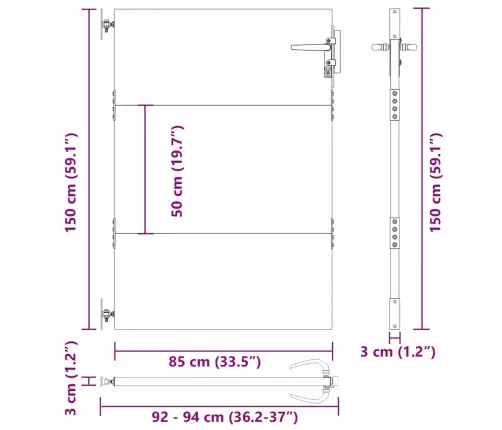 Dārza Vārti Melna 85 X 150 Cm Pulverkrāsots Tērauds Vidaxl