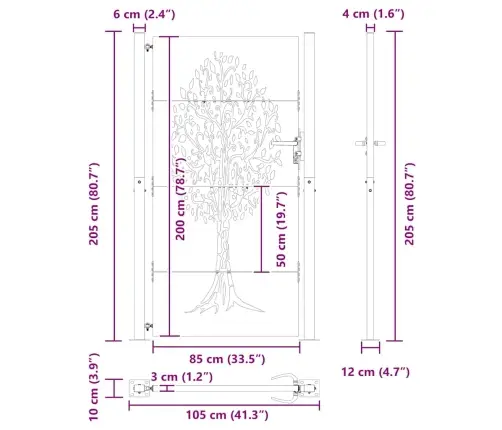 Dārza Vārti Cits Melna 105 X 200 Cm Pulverkrāsots Tērauds Vidaxl