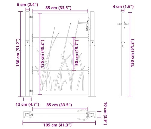 Dārza Vārti Melna 105 X 125 Cm Pulverkrāsots Tērauds Vidaxl