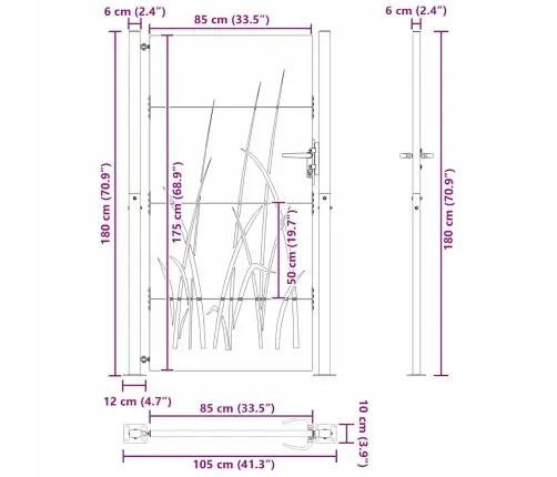 Dārza Vārti Melna 105 X 175 Cm Pulverkrāsots Tērauds Vidaxl