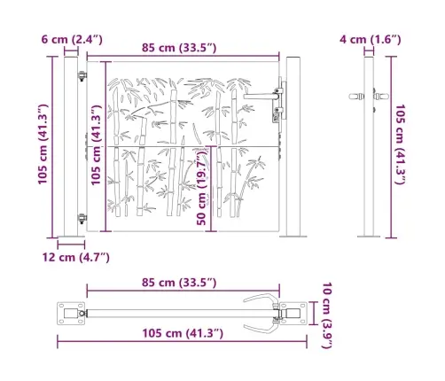 Dārza Vārti Cits Melna 105 X 100 Cm Pulverkrāsots Tērauds Vidaxl