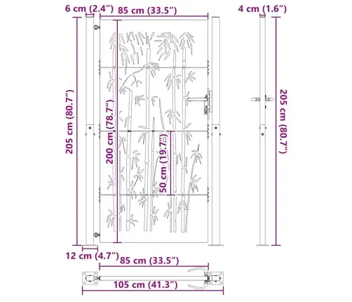 Dārza Vārti Cits Melna 105 X 200 Cm Pulverkrāsots Tērauds Vidaxl