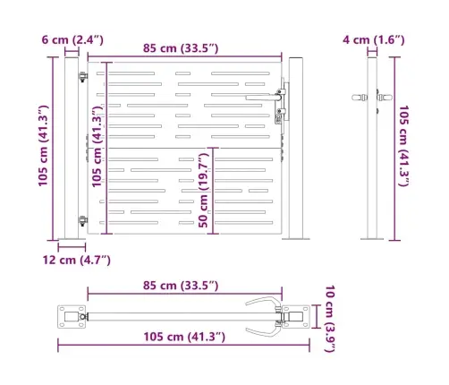 Dārza Vārti Melna 105 X 100 Cm Pulverkrāsots Tērauds Vidaxl