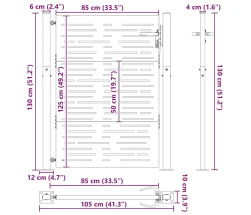 Dārza Vārti Melna 105 X 125 Cm Pulverkrāsots Tērauds Vidaxl