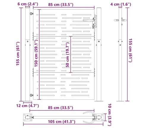 Dārza Vārti Melna 105 X 150 Cm Pulverkrāsots Tērauds Vidaxl