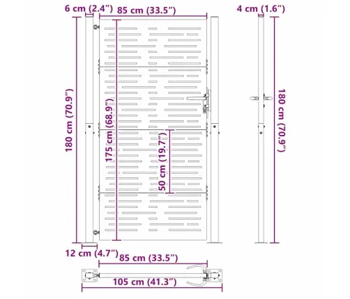 Dārza Vārti Melna 105 X 175 Cm Pulverkrāsots Tērauds Vidaxl