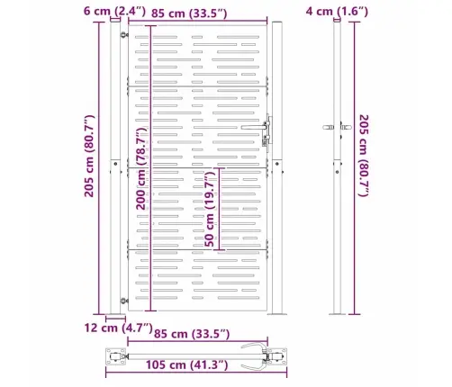 Dārza Vārti Melna 105 X 200 Cm Pulverkrāsots Tērauds Vidaxl