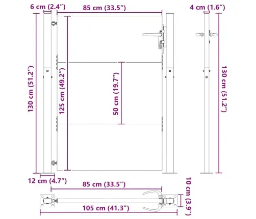 Dārza Vārti Melna 105 X 125 Cm Pulverkrāsots Tērauds Vidaxl