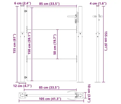 Sodo Vartai Juoda 85 X 155 Cm Milteliniu Būdu Dengtas Plienas