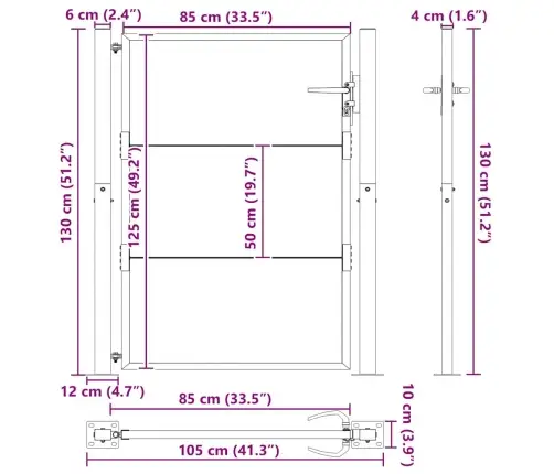 Dārza Vārti Melna 100 X 125 Cm Pulverkrāsots Tērauds Vidaxl