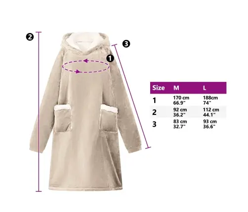 Antklodė-Džemperis Su Gobtuvu Smėlio M Pūkelis Ir Flanelė