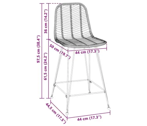 Bāra Krēsls 2 Pcs Dabiska 44,5 X 54,5 X 97,5 Cm Raten Un Dzelzs Vidaxl
