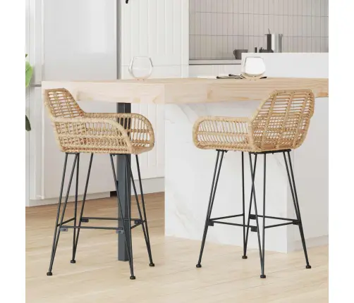Bāra Krēsls 2 Pcs Dabiska 55 X 52 X 92 Cm Raten Un Dzelzs Vidaxl