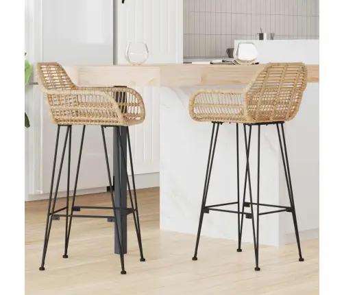 Bāra Krēsls 2 Pcs Dabiska 55 X 52 X 92 Cm Raten Un Dzelzs Vidaxl