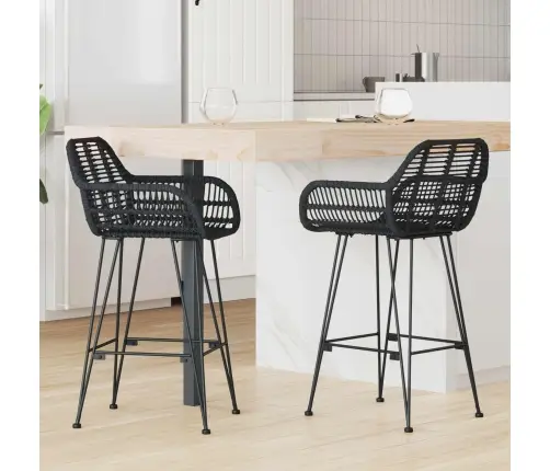 Bāra Krēsls 2 Pcs Melna 55 X 52 X 92 Cm Raten Un Dzelzs Vidaxl