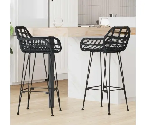 Bāra Krēsls 2 Pcs Melna 55 X 52 X 92 Cm Raten Un Dzelzs Vidaxl