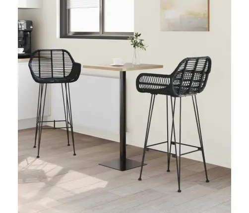 Bāra Krēsls 2 Pcs Melna 55 X 52 X 92 Cm Raten Un Dzelzs Vidaxl