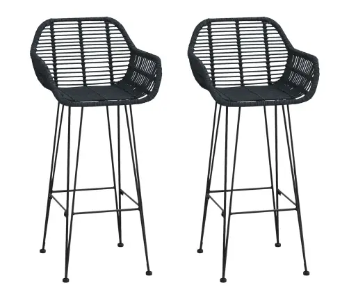 Bāra Krēsls 2 Pcs Melna 55 X 52 X 92 Cm Raten Un Dzelzs Vidaxl