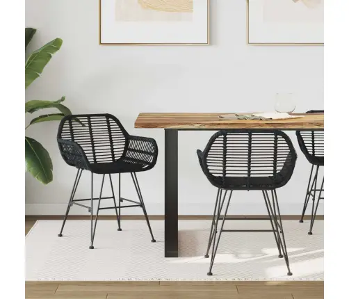 Ēdamistabas Krēsls 2 Pcs Melna 55 X 50 X 74 Cm Raten Un Dzelzs Vidaxl