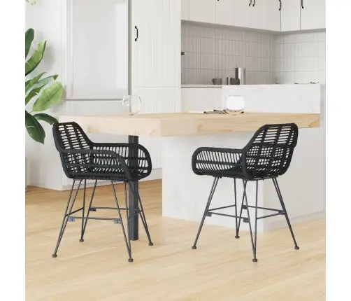 Ēdamistabas Krēsls 2 Pcs Melna 55 X 50 X 74 Cm Raten Un Dzelzs Vidaxl