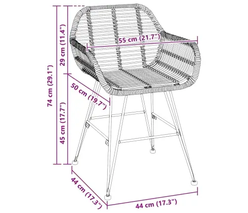 Ēdamistabas Krēsls 2 Pcs Melna 55 X 50 X 74 Cm Raten Un Dzelzs Vidaxl