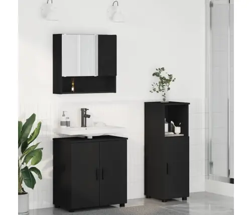 Vannitoa Mööbleset Ladustamisega 3 Pcs Must Tehispuit & Metall