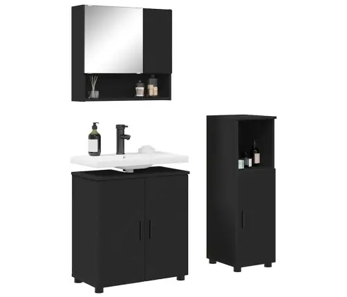 Vannitoa Mööbleset Ladustamisega 3 Pcs Must Tehispuit & Metall