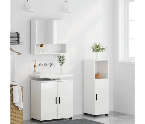 Vannas Istabas Mēbeļu Komplekts Ar Durvīm 3 Pcs Spīdīgi Balta Vidaxl