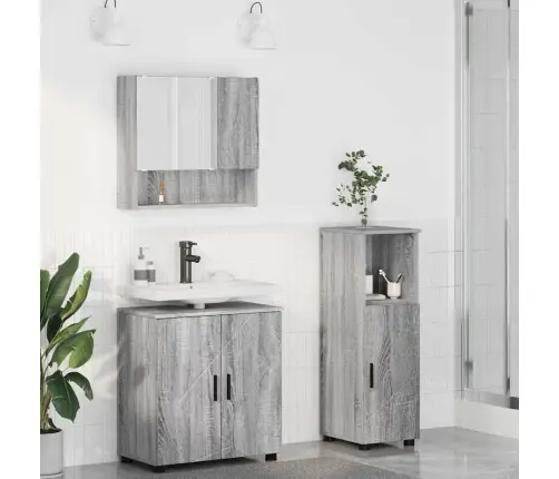 Vonios Baldų Rinkinys Su Saugykla 3 Pcs Pilkas Sonoma