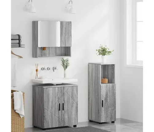 Vonios Baldų Rinkinys Su Saugykla 3 Pcs Pilkas Sonoma
