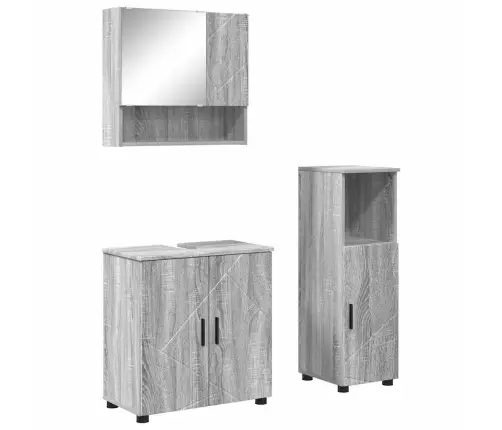 Vonios Baldų Rinkinys Su Saugykla 3 Pcs Pilkas Sonoma