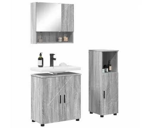 Vonios Baldų Rinkinys Su Saugykla 3 Pcs Pilkas Sonoma
