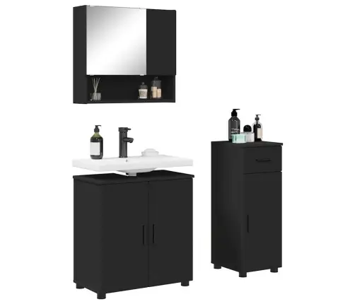 Vannas Istabas Mēbeļu Komplekts Ar Atvilktni 3 Pcs Melna Vidaxl