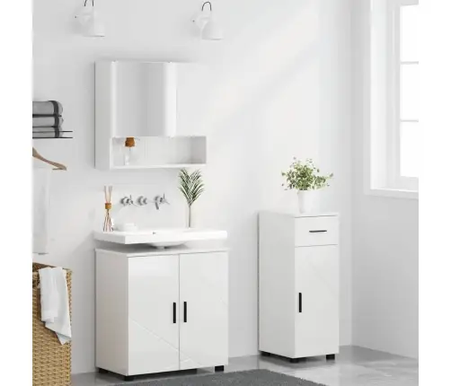 Vonios Baldų Rinkinys Su Stalčių 3 Pcs Aukštai Blizganti Balta